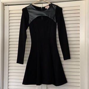 Black long sleeve dress w/ leather accent